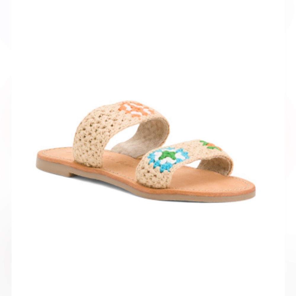 Band of the Free Aquara Crochet Flat Sandals Natural Tan Women’s Size 5